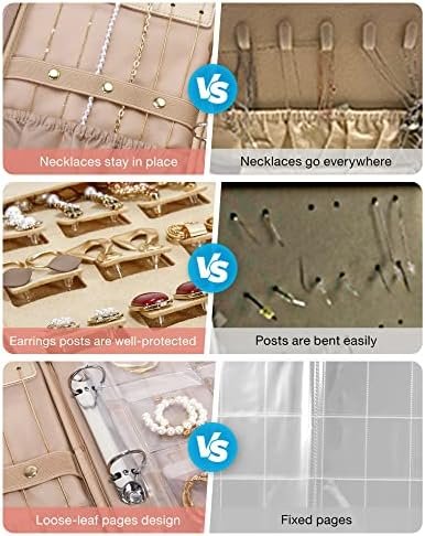 BAGSMART Large Jewelry Travel Organizer Case for Home Jewelry Organizer Storage Ring Binder Jewelry Bags Clear Jewelry Rolls Zipper Pouch Bag for Necklaces, Earrings, Rings, Bracelets, Pink - Image 3