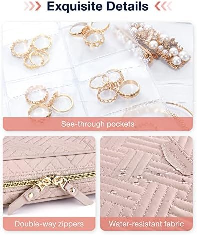 BAGSMART Large Jewelry Travel Organizer Case for Home Jewelry Organizer Storage Ring Binder Jewelry Bags Clear Jewelry Rolls Zipper Pouch Bag for Necklaces, Earrings, Rings, Bracelets, Pink - Image 5