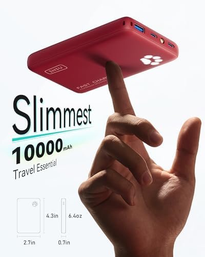 INIU Portable Charger, Ultra Slim 10000mAh 45W PD Power Bank, Fast Charging Mini Battery Pack, Travel Trip Family Essentials Powerbank for College Students Travelers Teen Boys Girls, Red - Image 2