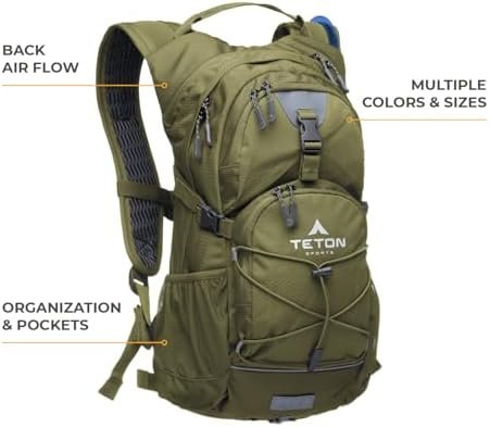 Teton Oasis/Trailrunner Hydration Backpack – Lightweight Water Pack with 2L/3L Bladder for Hiking, Running, Cycling, Biking – 2L/18L/22L Sizes – Sewn-in Rain Cover – Fits Men and Women - Image 2