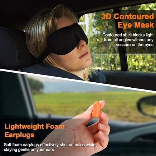 Neck Pillow for Travel - Hooded Memory Foam Plane Pillow for Airplane, Office, Cars Sleeping, Road Trip, Long Flights, Portable Plane Accessories, Includes Eye Mask & Earplugs Pink - Image 7