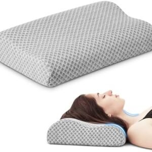 Ergonomic Wave Cervical Neck Pillow for Neck Pain Relief, Travel Pillow Memory Foam Pillows, Compressible Medium Firm Side Sleeper Pillow, Ideal for Home & Bed, Office, Camping(Light Grey, S)