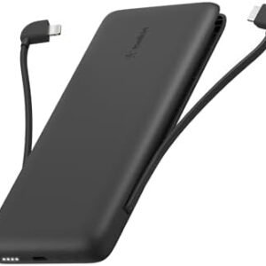 Belkin Portable Charger Power Bank for iPhone/Android - 10,000mAh, 23W Battery Pack for Phone with Integrated USB-C, Lightning Cables - Pass-Through Capability, Charge 2 Devices at Once