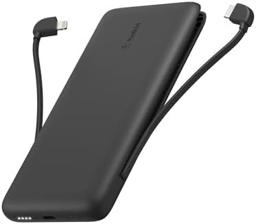 Belkin Portable Charger Power Bank for iPhone/Android - 10,000mAh, 23W Battery Pack for Phone with Integrated USB-C, Lightning Cables - Pass-Through Capability, Charge 2 Devices at Once