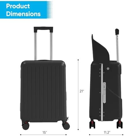 TABU 20" Ride-on Luggage with Seat For Kids & Adults,Carry On Hardshell Ride On Suitcase with 360° Lockable Spinner and TSA Lock, Black - Image 3