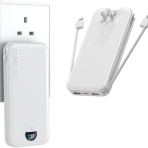 Portable Charger with Wall Plug, 12000mAh USB C Power Bank Fast Charging, External Battery Pack with Built in Cables, Digital Display, 5 Output 4 Input for iPhone Android Cell Phone Tablet