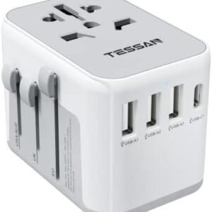 TESSAN Universal Travel Adapter, International Power Adapter with 4 USB Ports (1 USB C), Worldwide Plug Adaptor Wall Charger for USA to Europe UK France Germany Spain Ireland Australia(Type C/G/A/I)