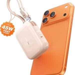 TORRAS EasyGo Portable Charger, 45W Fast Charging 10000mAh Power Bank [Travel & Daily Essentials] Built in Cable USB C, Phone Battery Pack Powerbank for iPhone Air/17/16/15 Series, Samsung, iPad etc