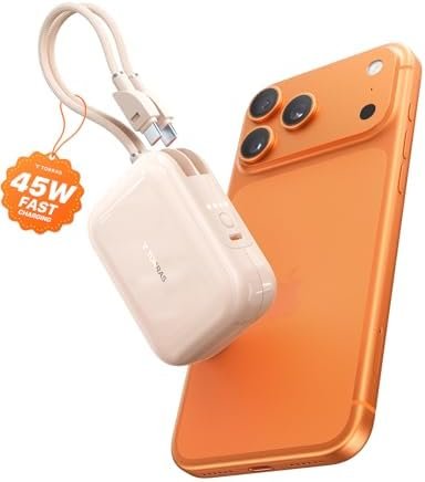 TORRAS EasyGo Portable Charger, 45W Fast Charging 10000mAh Power Bank [Travel & Daily Essentials] Built in Cable USB C, Phone Battery Pack Powerbank for iPhone Air/17/16/15 Series, Samsung, iPad etc