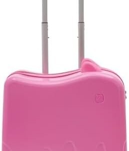 Kids Ride-On Rolling Suitcase, Carry on Suitcase for Travel, Rolling Luggage with Spinner Wheels, Carry Trolley with Password Lock, 18 x 9.1 x 17.1 inches, Ages 3-6 (Pink)