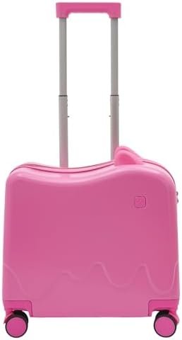 Kids Ride-On Rolling Suitcase, Carry on Suitcase for Travel, Rolling Luggage with Spinner Wheels, Carry Trolley with Password Lock, 18 x 9.1 x 17.1 inches, Ages 3-6 (Pink)