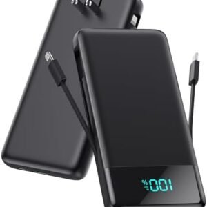 Portable Charger for iPhone with Built-in Cables and Wall Plug,Upgraded 13800mAh Fast Charging USB C Power Bank,4 Outputs Slim Travel Essential Battery Pack for iPhone 17/16/15/14/13,Galaxy,Android