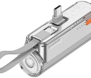 sharge Flow Mini 2 Portable Charger with Built-in Cable 22.5W Max Power Bank for Travel, Fast Charging Battery Pack with iOS and USB-C Connector for iPhone 17/16/15/14, Galaxy, Google Pixel, and More