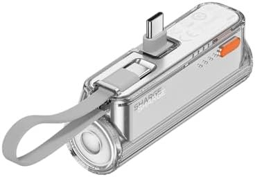 sharge Flow Mini 2 Portable Charger with Built-in Cable 22.5W Max Power Bank for Travel, Fast Charging Battery Pack with iOS and USB-C Connector for iPhone 17/16/15/14, Galaxy, Google Pixel, and More