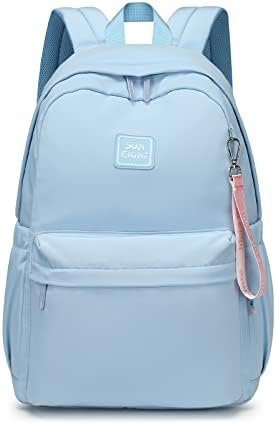 Caran·Y Kids Backpack Large Space Waterproof Classic School Backpack Light Weight Two Size Multi-pocket Toddler Backpack (Aqua Blue, Medium)