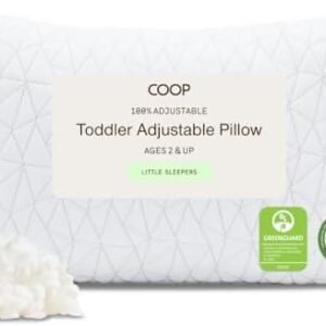 Coop Home Goods Original Toddler Adjustable Pillow, Soft, Breathable, 19" x 13" Washable Mini Bed Pillow for Kids with Premium Memory Foam and Zippered Cover, CertiPUR-US/GREENGUARD Gold
