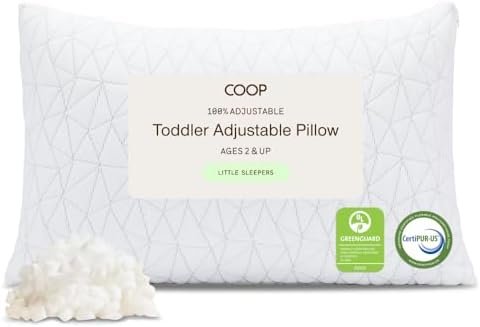 Coop Home Goods Original Toddler Adjustable Pillow, Soft, Breathable, 19" x 13" Washable Mini Bed Pillow for Kids with Premium Memory Foam and Zippered Cover, CertiPUR-US/GREENGUARD Gold