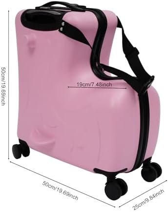 20 Inch Kids Ride-On Suitcase, Children's Trolley Case with 4 Wheels, Portable Carry-On Luggage for Air Travel, Pink Rolling Trunk for Boys Girls Aged 3-6 - Image 2