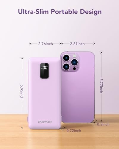 charmast Portable Charger with Built-in Cables & Wall Plug, 10000mAh Portable Power Bank, External Battery Pack Travel Essentials Compatible with iPhone 16/15/14/13, Samsung, iPad etc - Image 3