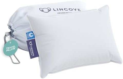 Lincove Canadian Down Feather Travel Pillow - Luxury Pillows to Support Head, Neck, While Sleeping on Airplanes, Cars, Hotels & Home - Comfortable Vacation Sleeping Essential, 13"x18" - Image 3