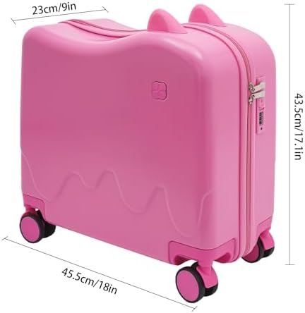 Kids Ride-On Rolling Suitcase, Carry on Suitcase for Travel, Rolling Luggage with Spinner Wheels, Carry Trolley with Password Lock, 18 x 9.1 x 17.1 inches, Ages 3-6 (Pink) - Image 4