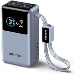 UGREEN Nexode Pro Power Bank 10,000mAh 45W, Compact Portable Charger, Built-in USB-C Cable, PD Super Fast Charging Battery Pack with Digital Display for iPhone 17/16 Pro Max Air/Galaxy S25 Ultra
