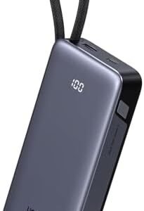 UGREEN Nexode Power Bank 20000mAh 45W with Built-in Cable, Fast Charging Portable Charger for iPhone 17 Pro/Samsung S25 Ultra/iPad Pro, 3-Port External Battery Pack with Digital Display, Travel Ready