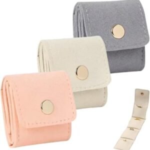 Mini Travel Jewelry Bag, Mini Travel Jewelry Roll Bag with Buckle, Portable Foldable Travel Jewelry Organizer Case, Small Jewelry Box for Earrings, Rings, Necklaces (Gray+Pink+White)