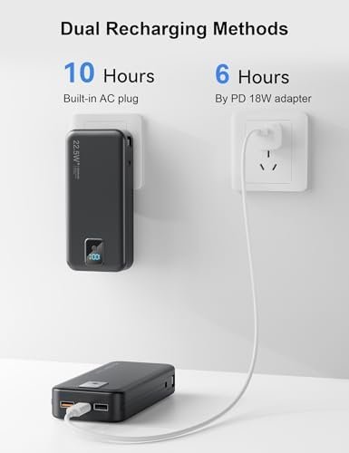 Portable Charger, 20000mAh 22.5W Fast Charging Power Bank with Built-in Cables & Wall Plug, Travel Essentials Battery Pack with LED Display, USB C External Battery Bank for iPhone iPad, Samsung Black - Image 8