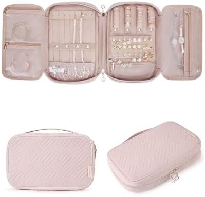 BAGSMART Jewelry Organizer Case Large Travel Jewelry Storage Bag for Necklace, Earrings, Rings, Bracelet, Soft Pink