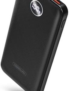 Portable Charger, Compact 10000mAh Power Bank with Type-C Cable, 22.5W Fast Charging External Battery Pack with LED Digital Display for iPhone and Android Black