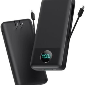 Portable Charger 33800mAh USB C Power Bank with Built-in Cables & AC Wall Plug,25W Fast Charging+QC 4.0 Phone Charger,4 Output Travel Essentials Battery Pack for iPhone16/15/14/13,Samsung,Android etc