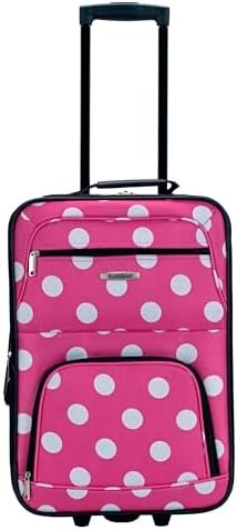 Rockland Fashion Softside Upright Luggage Set, Expandable, Pink Dots, 2-Piece (14/19) - Image 2