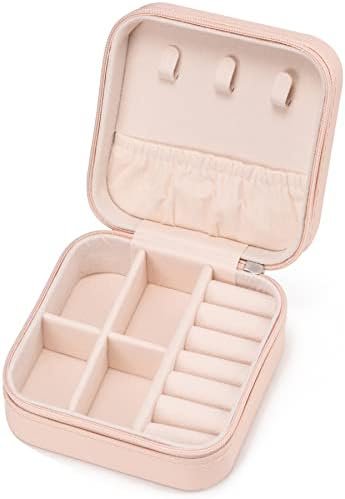 Mini Jewelry Travel Case,Small Jewelry Box,Traveling Jewelry Organizer,Portable Jewellery Storage Holder for Rings Earrings Necklace Bracelet Bangle for Girls Women(Pink - 1 pack)