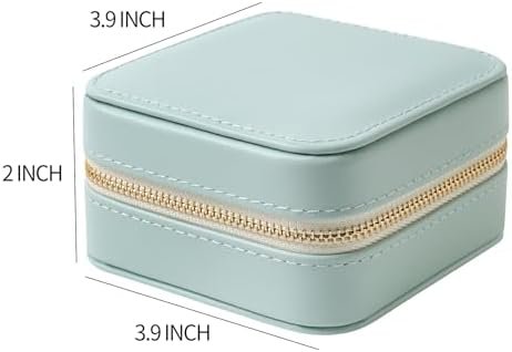 Genuine Leather Travel Jewelry Case Organizer with Mirror for Women, Small Jewelry Box Portable Mini Jewelry Case for Earring, Ring, Necklace, Bracelet(Cyan) - Image 3