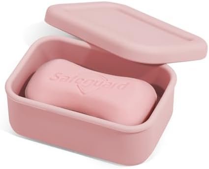 Leak Proof Silicone Travel Soap Case with Draining Tray - Bar Soap Holder for Travel, Gym & Camping - Mess-Free Portable Soap Container for Carry-on Bags (Light Pink)