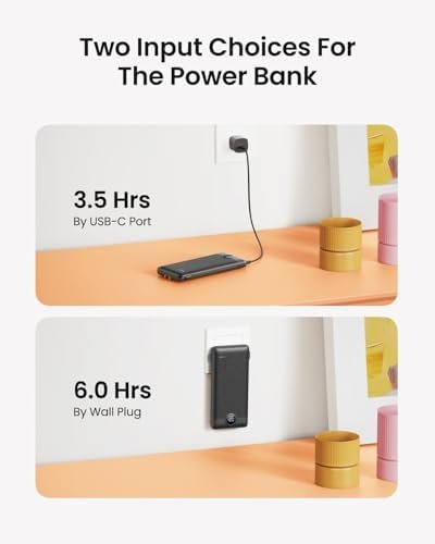 Portable Charger with Wall Plug, Slim USB C Power Bank with Built-in Cables, 10000mah LED Display External Battery Pack Compatible with iPhone/Android & More (Black) - Image 3