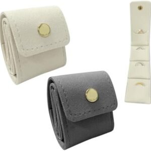Mini Foldable Travel Jewelry Bag,PU leather Travel Jewelrys Organizer Case for Earrings, Rings and Necklaces