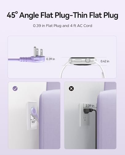 ORICO 4FT Purple Travel Power Strip with 4 AC Outlets, 2 USB-A Ports, and 1 USB-C Port, 45° Flat Plug Extension Cord with Non Surge Protector for Travel/Home/Dorm/Office-AP3 - Image 4