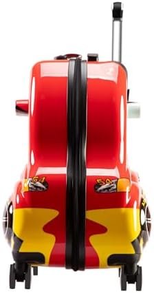 Kids Checked Ride on Luggage, 24 Inch Large Suitcase for Teens, Hardside Spinner Trunk with 360 Wheels, International Travel, Red car - Image 2