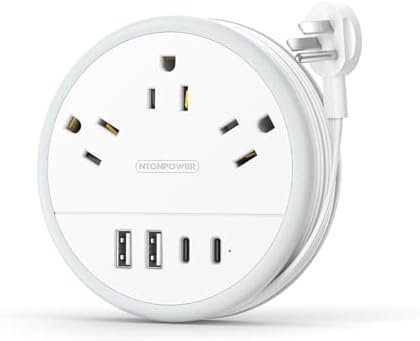 NTONPOWER Travel Power Strip, Travel Essentials, Cruise Essentials 3 Outlets 4 USB Ports(2 USB C), 4FT Wrapped Around Extension Cord for Travel Cruise Ship Beach Vacation Essentials White