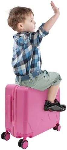 Kids Ride-On Rolling Suitcase, Carry on Suitcase for Travel, Rolling Luggage with Spinner Wheels, Carry Trolley with Password Lock, 18 x 9.1 x 17.1 inches, Ages 3-6 (Pink) - Image 2