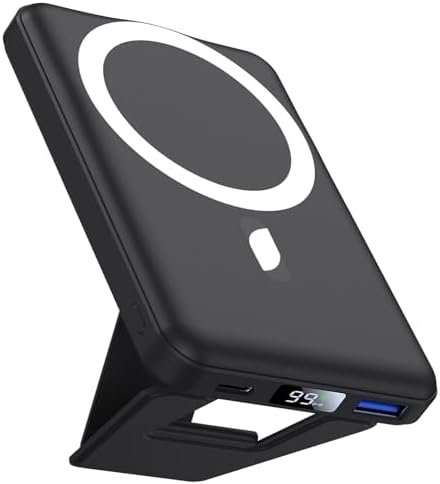 AOGUERBE for Magsafe Power Bank, 10000mAh Foldable Magnetic Battery Pack with LED Display, 3 in 1 Wireless Portable Charger with 22.5W Fast Charging for iPhone 17/16/15/14/13/12 Pro/Pro Max/Plus/Mini