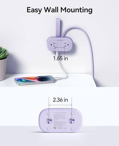 ORICO 4FT Purple Travel Power Strip with 4 AC Outlets, 2 USB-A Ports, and 1 USB-C Port, 45° Flat Plug Extension Cord with Non Surge Protector for Travel/Home/Dorm/Office-AP3 - Image 6