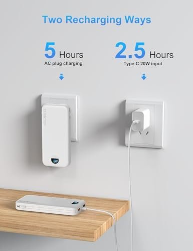 Portable Charger with Wall Plug, 12000mAh USB C Power Bank Fast Charging, External Battery Pack with Built in Cables, Digital Display, 5 Output 4 Input for iPhone Android Cell Phone Tablet - Image 6