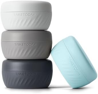 TakeToday Travel Containers for Toiletries, Leak-proof, TSA Approved, Refillable Silicone Cream Jars with Lid Travel Size Essential for Cosmetic toiletry Cream, 2oz, 4 Pack (Gray)