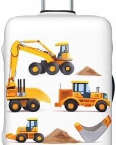 Luggage Suitcase COVER Machinery Excavator Truck and Loader, Cartoon Toy Suitcase COVERS Elastic, M - Fits 22-24 inch luggage (No Suitcase)