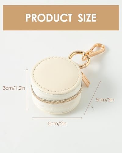 COOLYOUTH Travel Jewelry Holder Storage Ring Holder with Keychain Leather Mini Ring Case (White) - Image 6