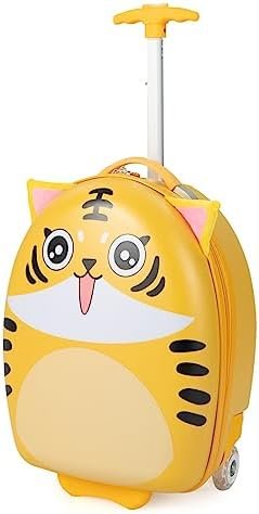 Olakids Kids Luggage, 16'' Carry On Rolling Suitcase for Girls Boys with LED Flashing Spinner Wheels, Travel Trolley Hardside Case for Toddlers (Yellow Tiger)