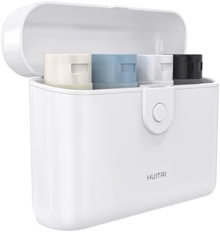 Travel Bottles with Case, 4x2oz TSA Approved, Leak-Proof, Press to Unlock, Compact & Portable Travel Toiletries (White)